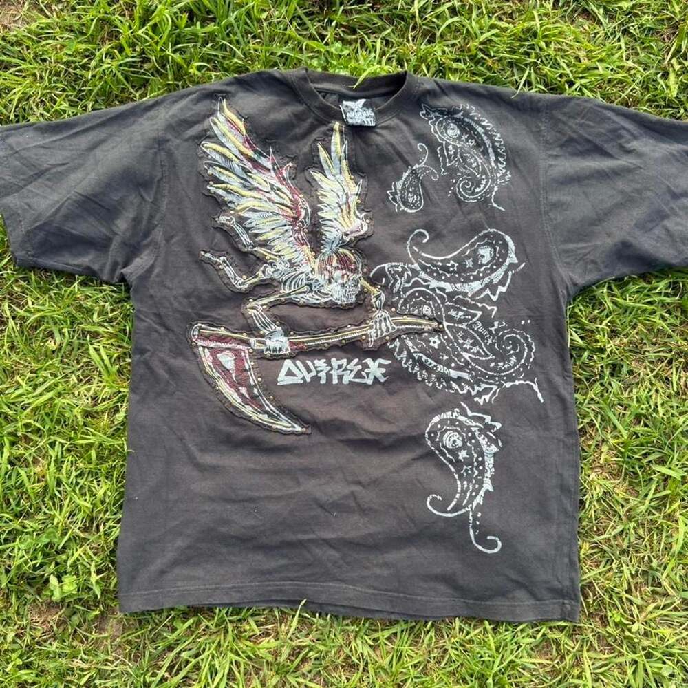 Y2K Avirex Winged Grim Reaper Scythe Graphic T-Shirt Black XXL